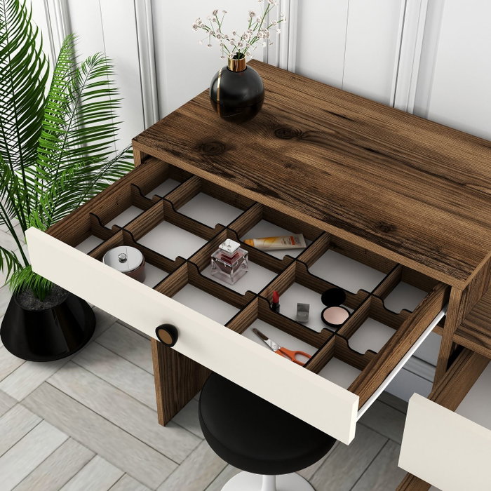 Hanah Home Lizbon 547 Tocador Nogal y Crema con Espejo Hanah Home Lizbon 547 Tocador Nogal y Crema con Espejo